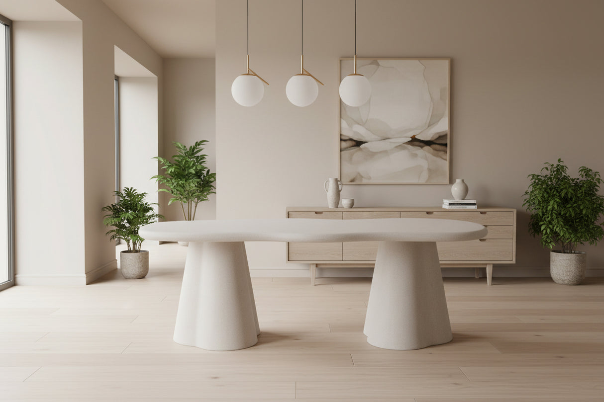 Table à manger Simo - vue 3/4 - forme organique effet béton ciré