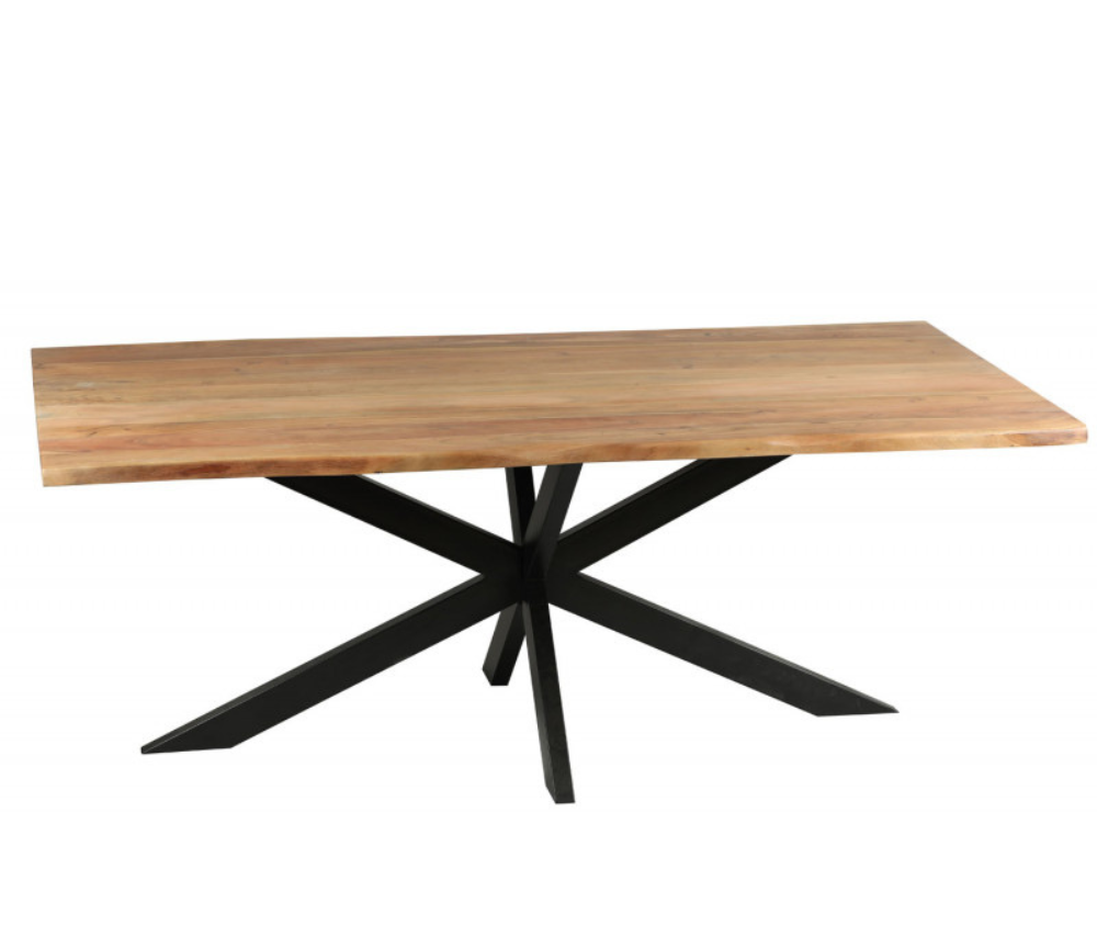 Table bois massif rectangulaire pieds métal noir central L200 cm  - Asco