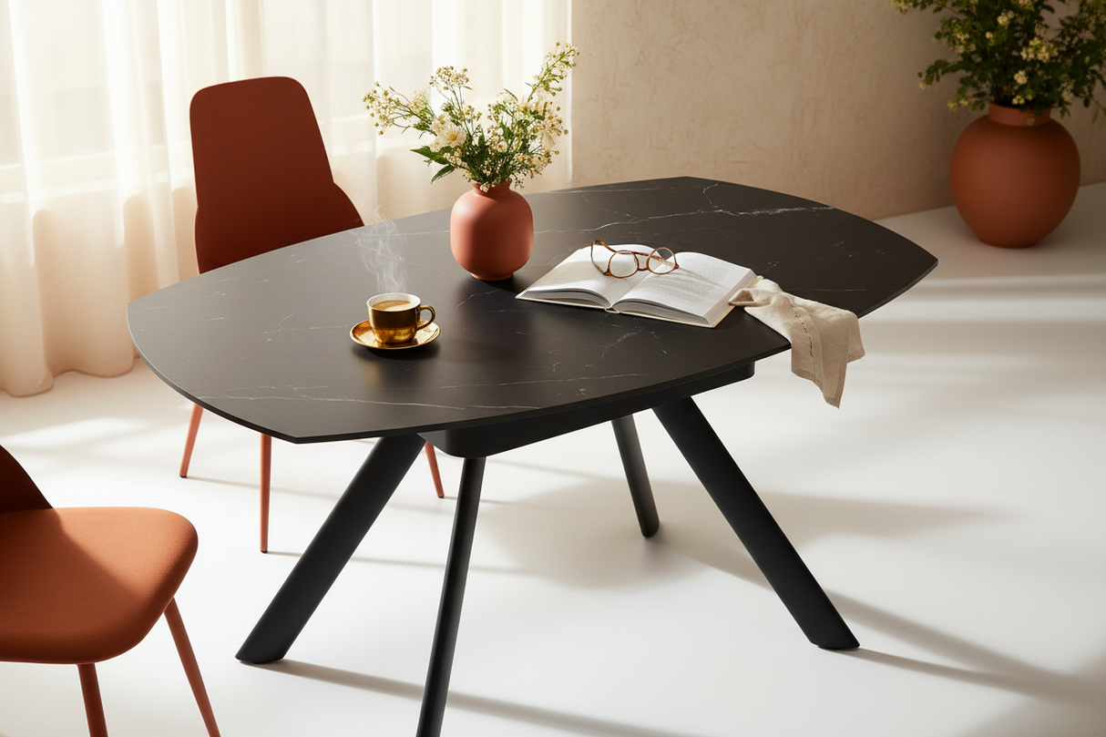 table a manger ceramique extensible effet marbre rotative