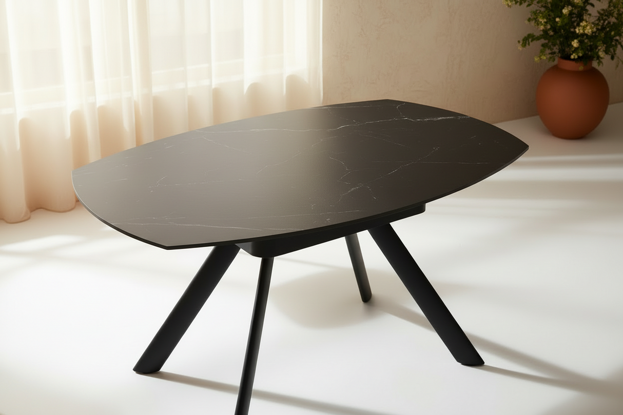 table a manger ceramique extensible effet marbre rotative