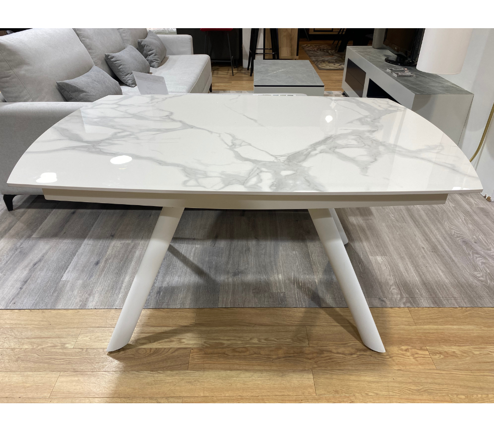 Table marbre blanc brillant céramique extensible L140cm (210cm ouverte) - Terenceta