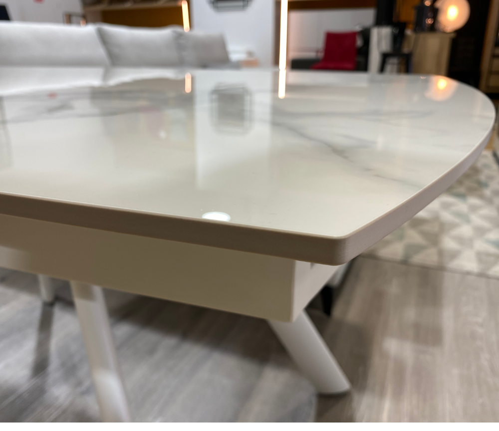 Table marbre blanc brillant céramique extensible L140cm (210cm ouverte) - Terenceta