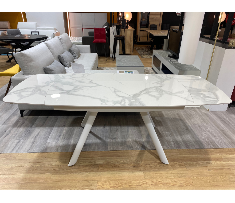 Table marbre blanc brillant céramique extensible L140cm - Terenceta