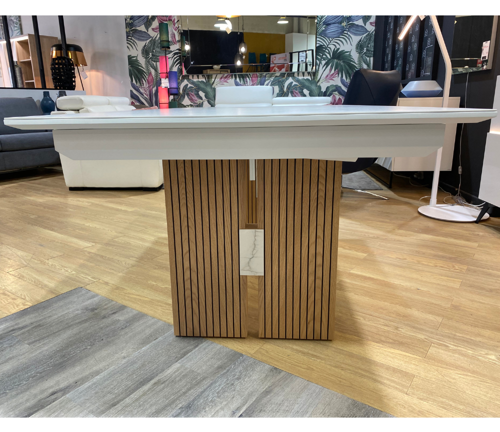 Table à manger extensible ceramique marbre blanc mat pieds bois naturel marquise - Animovel - Souffle d'intérieur