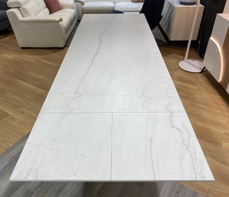 Table à manger extensible ceramique marbre blanc mat pieds bois naturel marquise - Animovel - Souffle d'intérieur