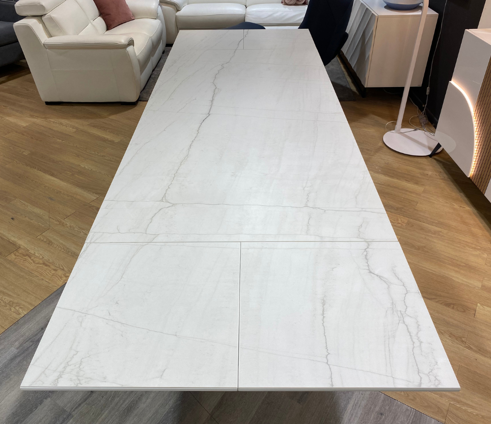 Table à manger extensible ceramique marbre blanc mat pieds bois naturel marquise - Animovel - Souffle d'intérieur