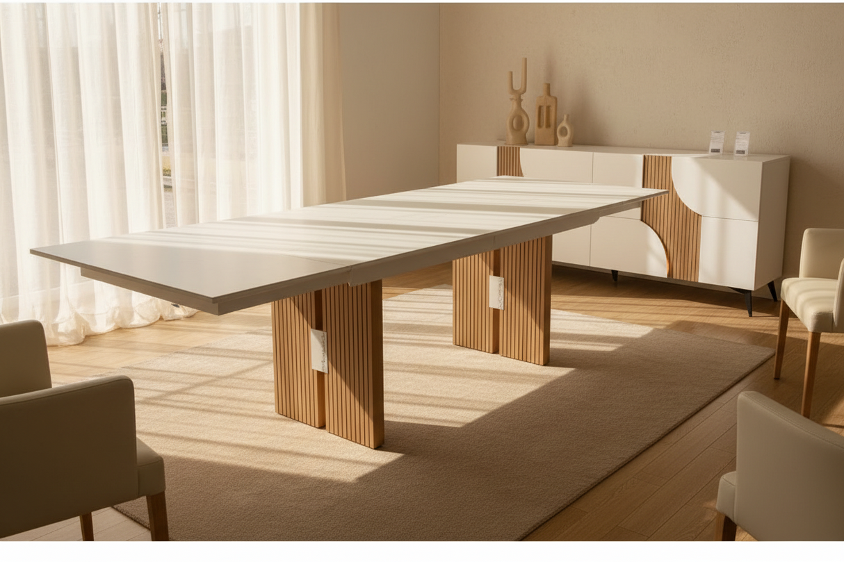 Marquis table céramique marbre blanc extensible – vue de face configuration fermée 200 cm
