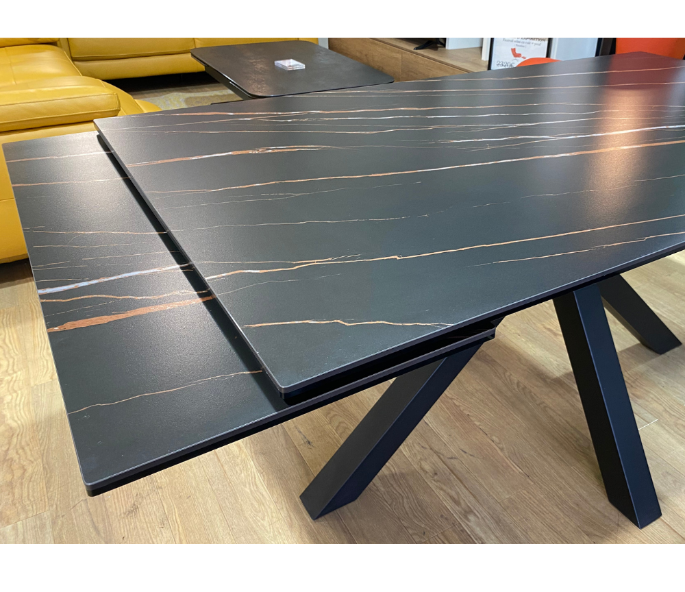 Table céramique marbre noir mat extensible L160cm (ouverte 240cm) - Stan