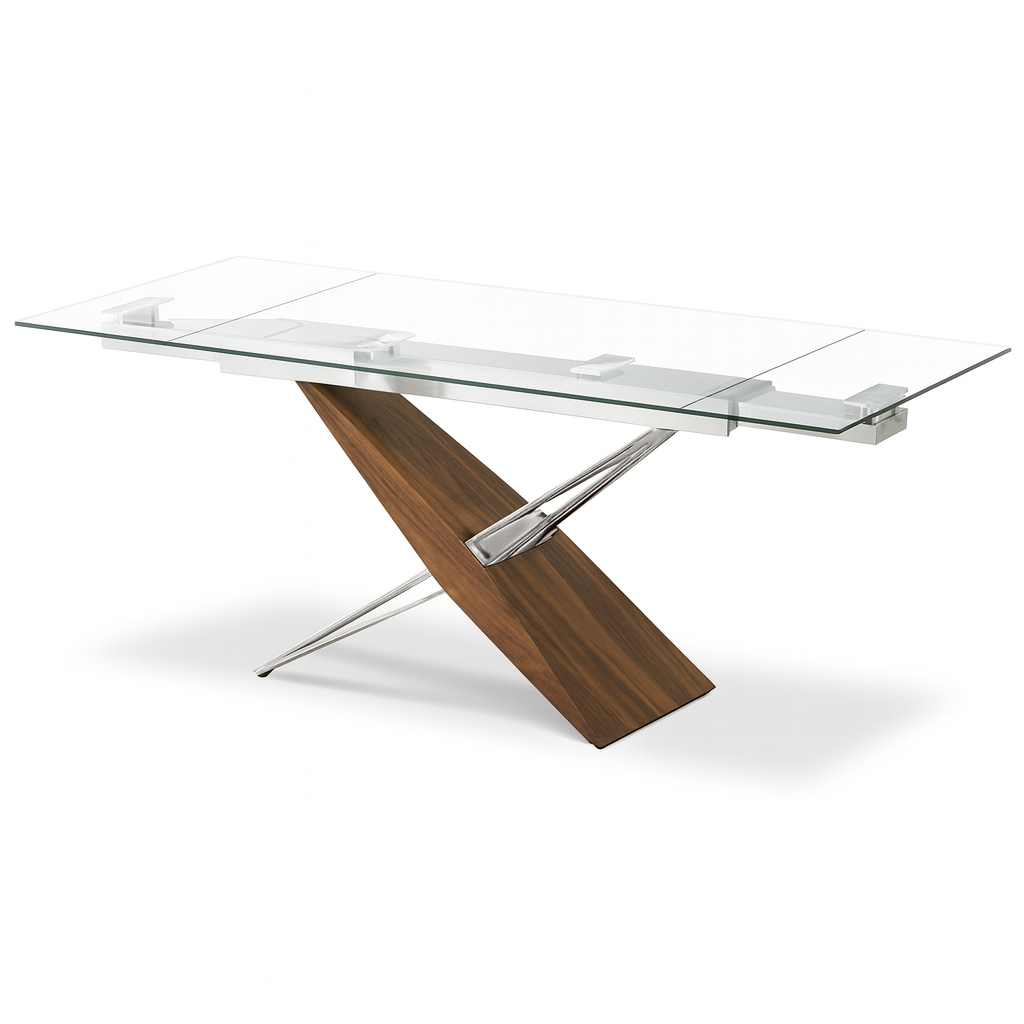 Table en verre et bois extensible - Fely
