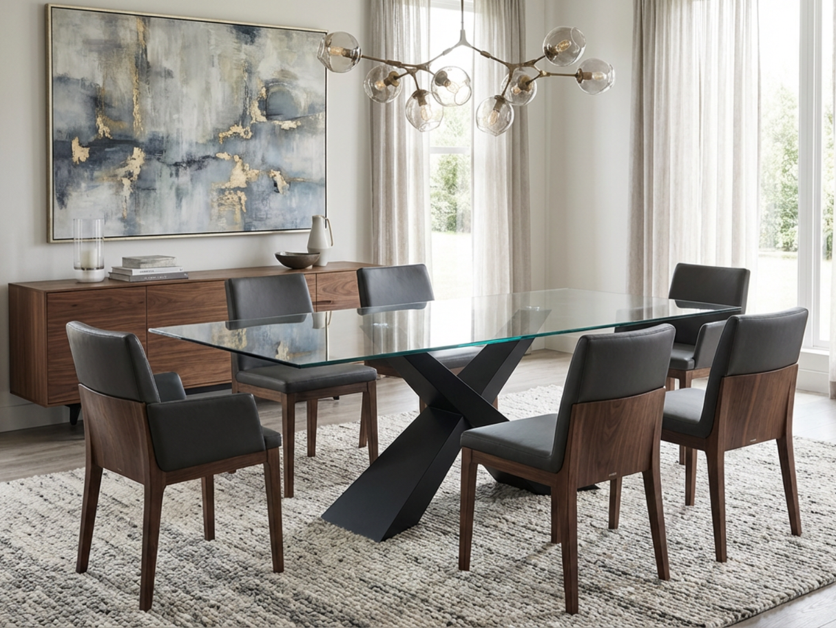 Table à manger en verre pieds croix - Osaka