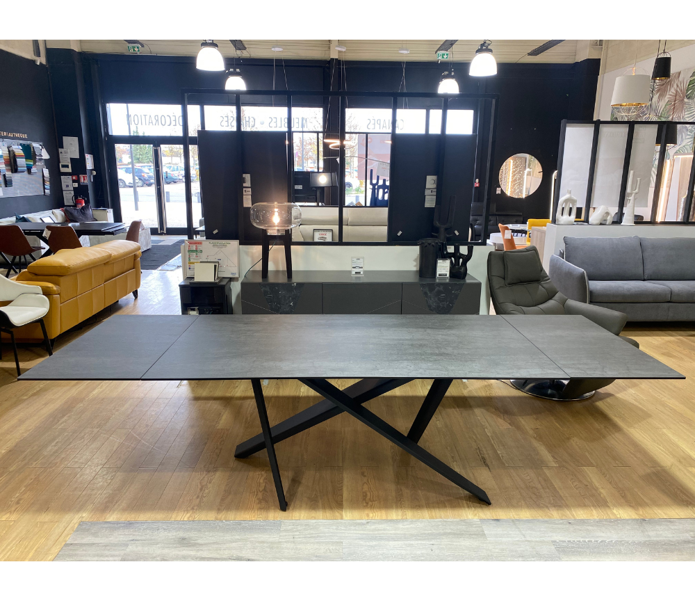 Table de salle à manger céramique grise – plateau extensible – Souffle d’Intérieur