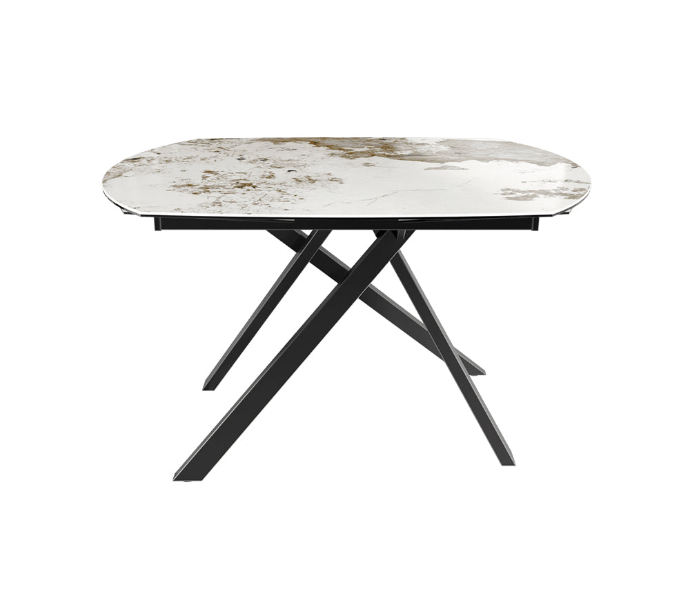 Stromboli table extensible céramique – vue ambiance salle à manger lumineuse, finition marbre