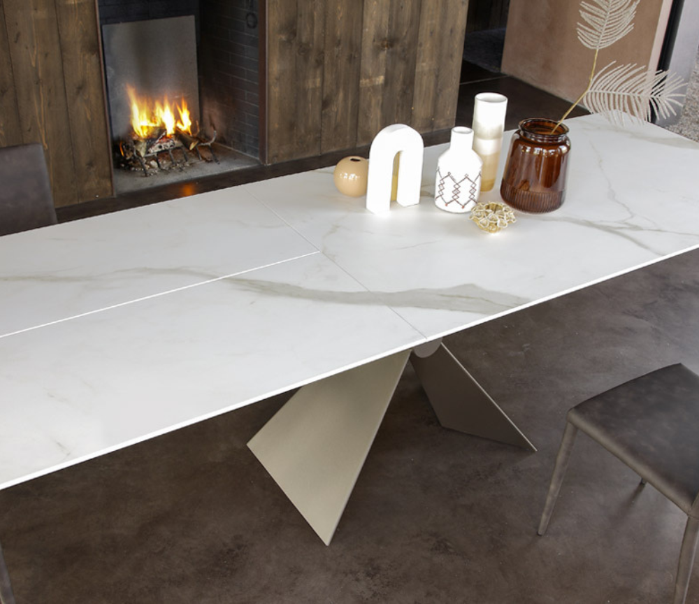 Table a manger céramique marbre blanc extensible rectangulaire  - Sintesil