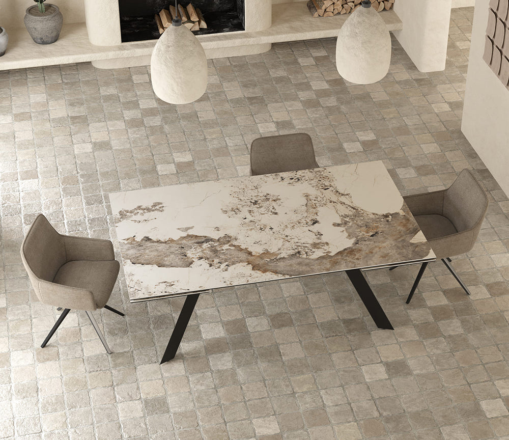 Ontario XL table céramique extensible marbre Calcatta – vue d'ensemble configuration ouverte