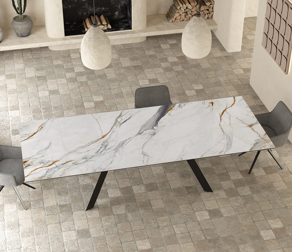 Ontario XL table extensible céramique marbre Fiore – configuration fermée 200 cm
