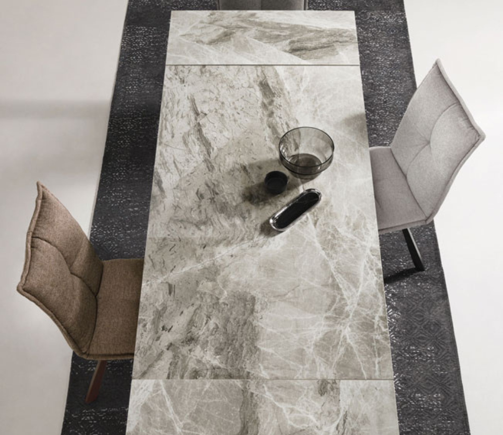 Table céramique extensible marbre gris brillant rectangulaire design - Souffle d'intérieur