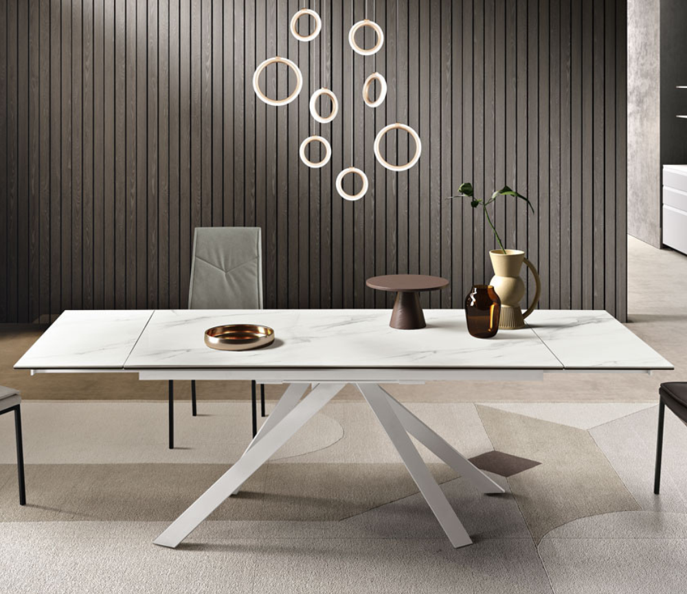 Table céramique extensible marbre blanc mat rectangulaire design - Souffle d'intérieur