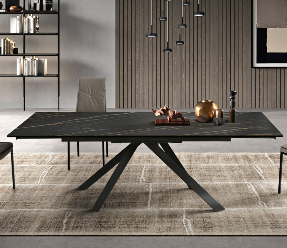 Table céramique extensible marbre noir mat rectangulaire design - Souffle d'intérieur