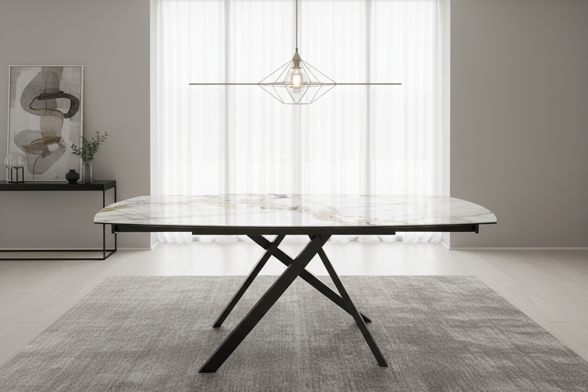 Stromboli table extensible céramique – zoom pied central croisé métal mat