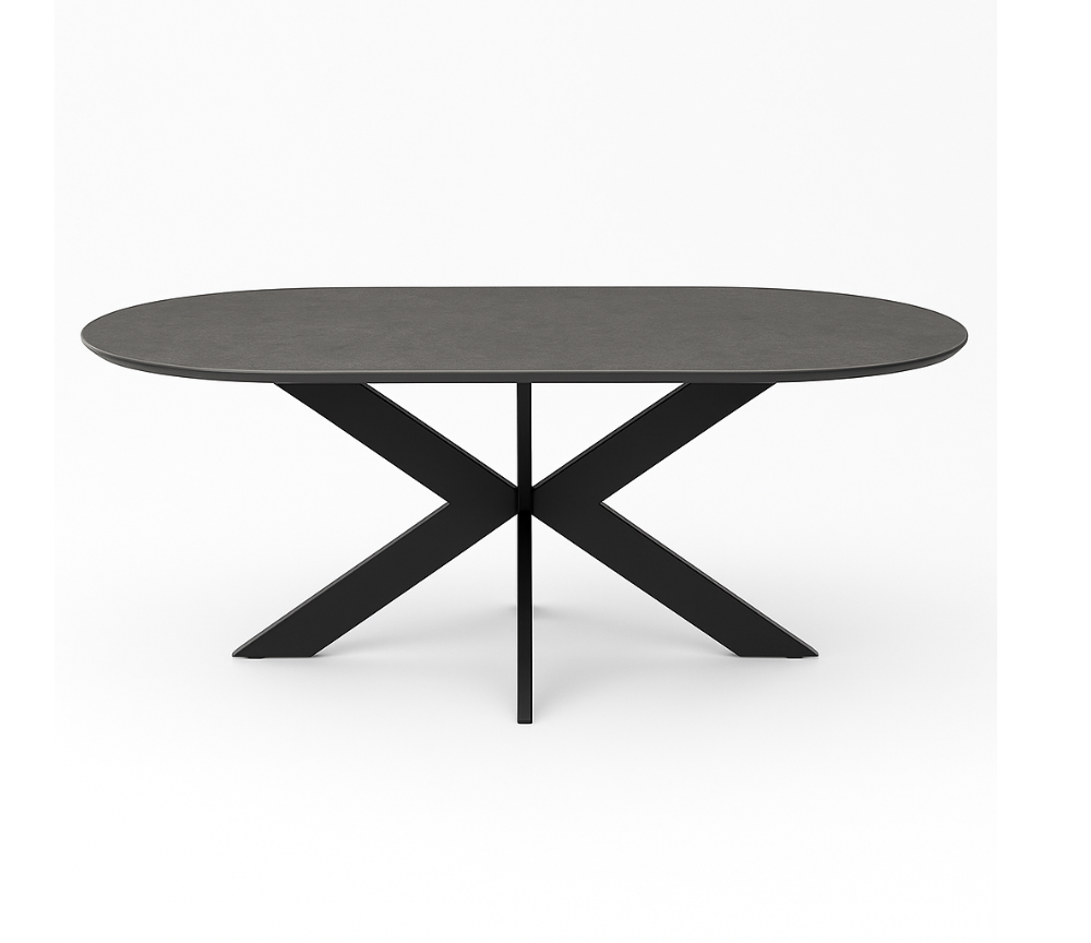 table à manger ovale en céramique vue de face sur fond blanc