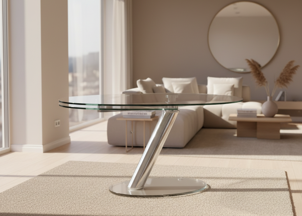 Table ovale extensible en verre – Zestelle | Design lumineux