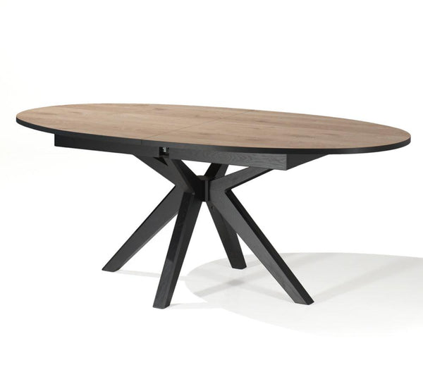 Acheter votre table extensible design ovale en bois et pied métal en croix  chez Simeuble