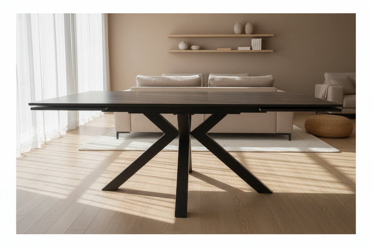 Stan table céramique marbre extensible – configuration fermée 160 cm, vue de face
