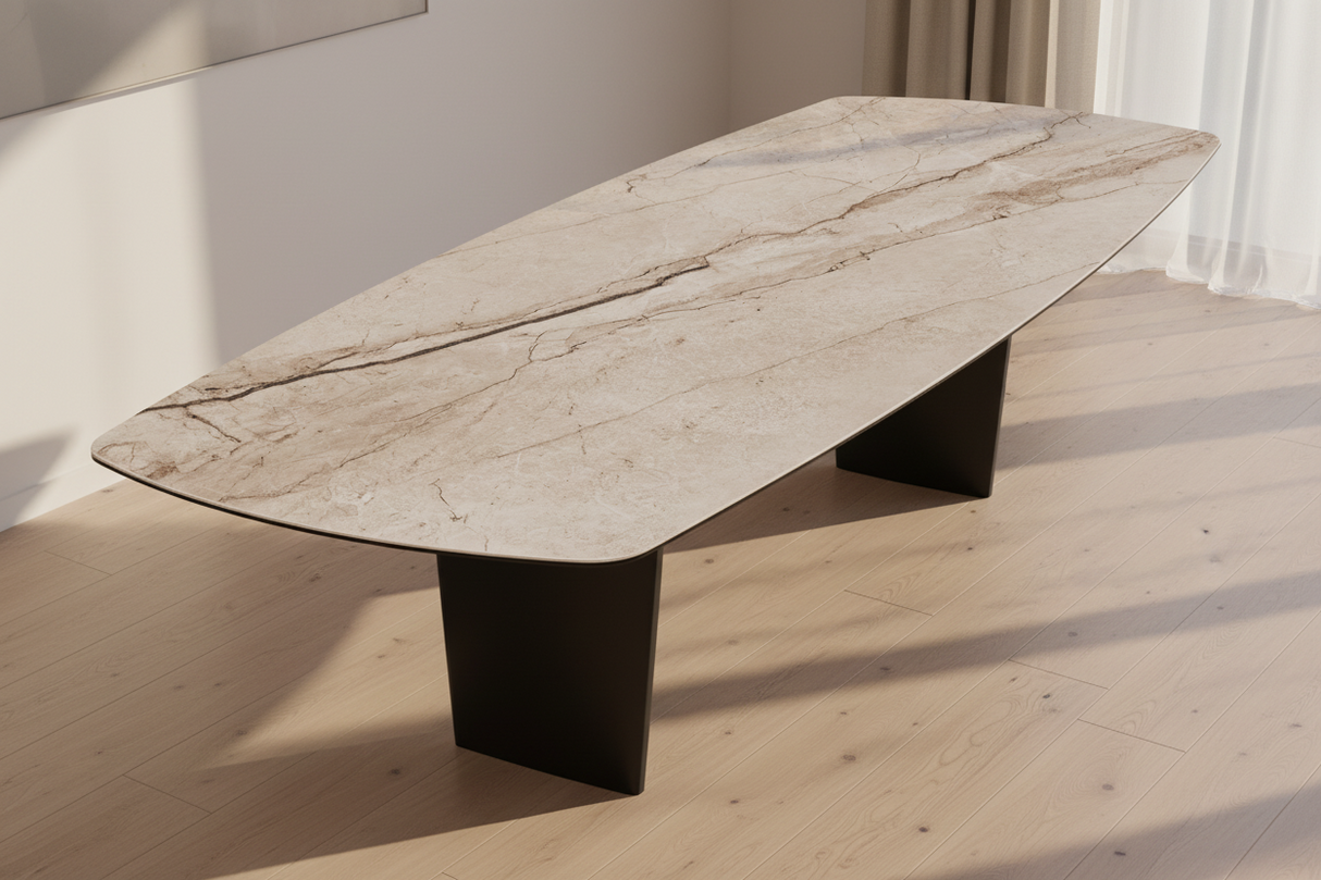 Auguste table céramique – finition Breccia, vue de face