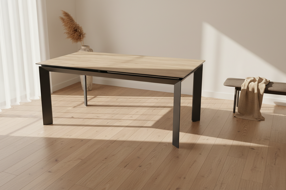Bogota table céramique grand format extensible – vue de trois quarts, nouvelles photos produit