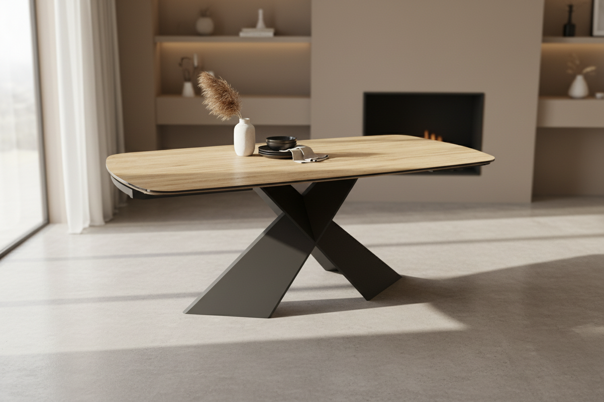 Extendable ceramic and wood table - Morid