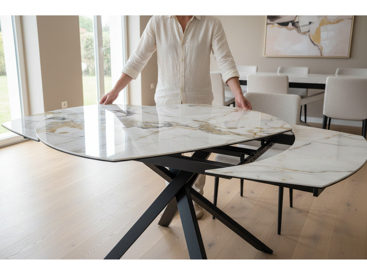 Table céramique effet marbre doro extensible - Kheops - Akante - Souffle d'intérieur