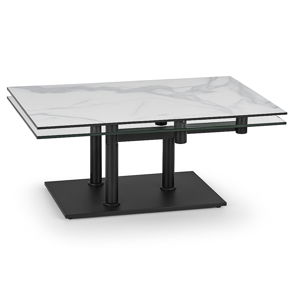 table basse pivotante en céramique design sur fond blanc