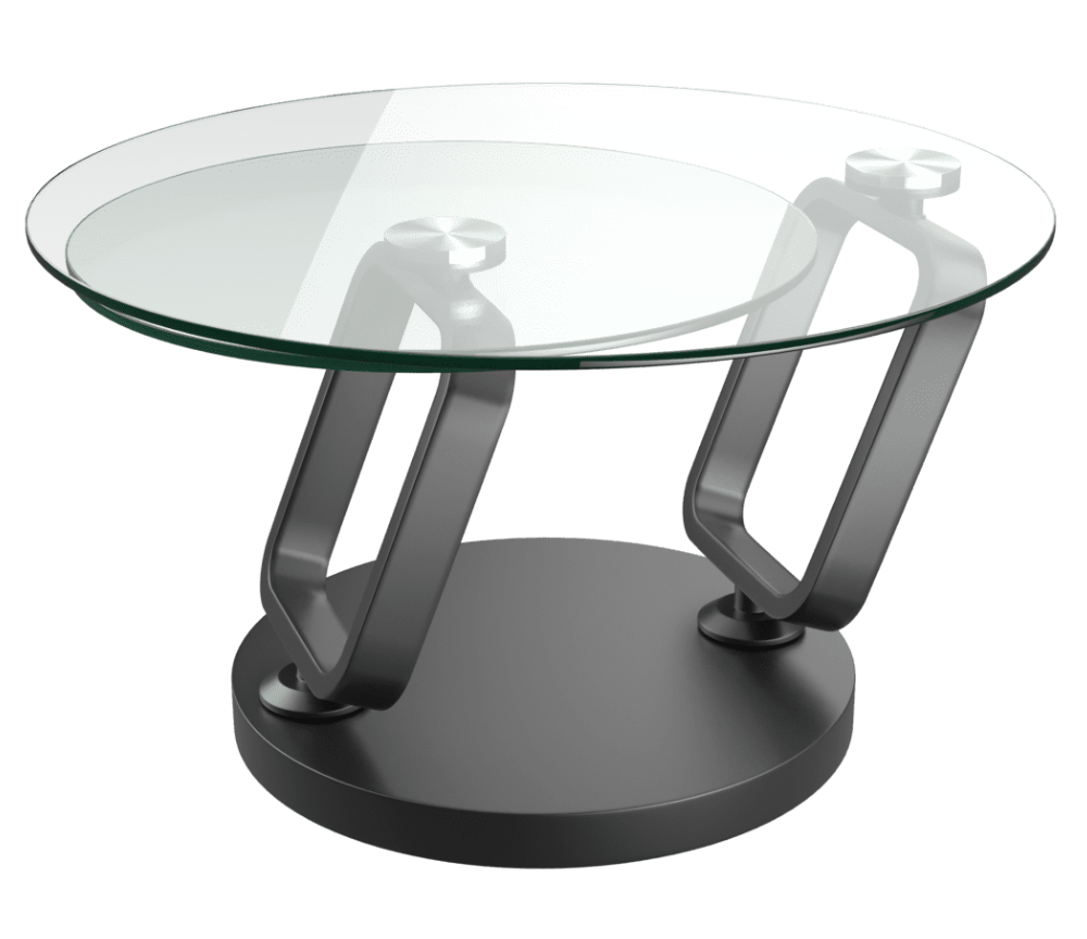 Table basse de salon en verre pivotante design ronde pieds noir - Adrien