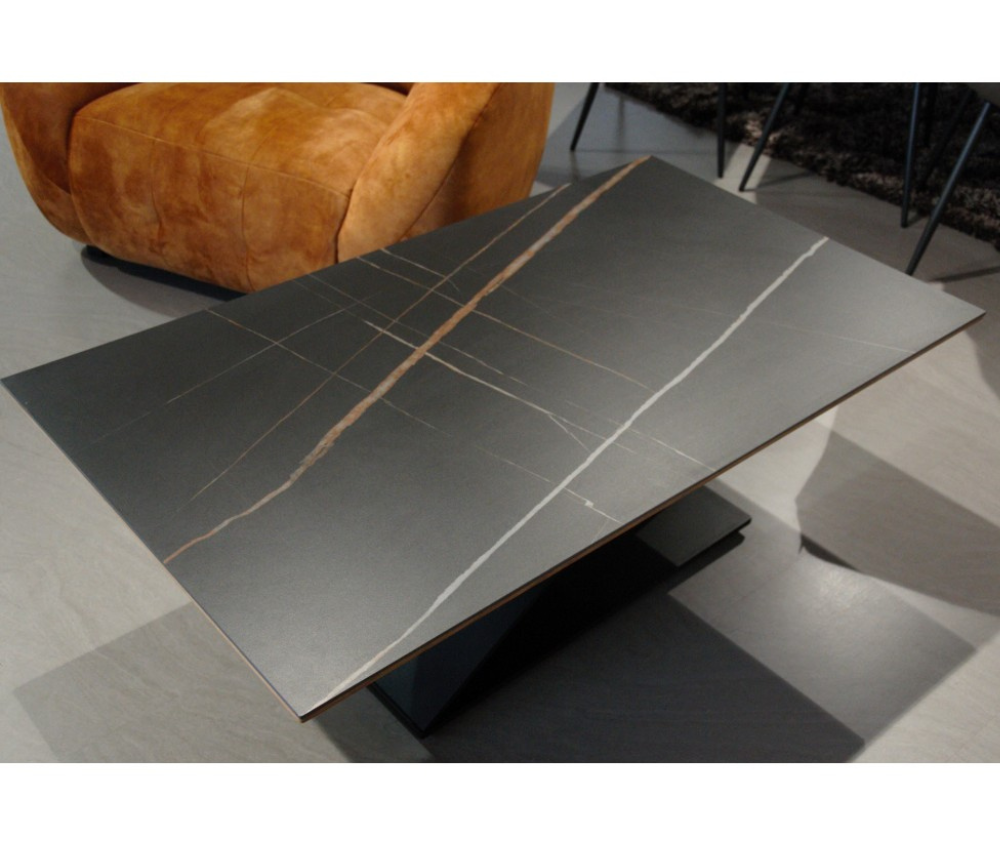 Table basse céramique rectangulaire métal et bois moderne - Alya