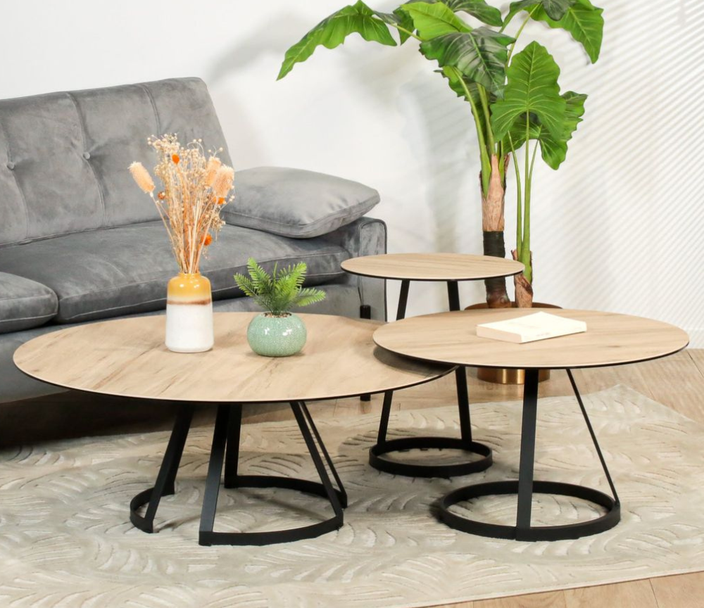 Table basse ronde céramique bois design - Bonila