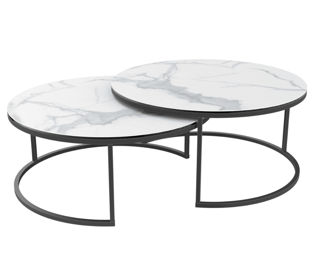 Table basse ronde céramique moderne gigogne marbre blanc - Vitaly