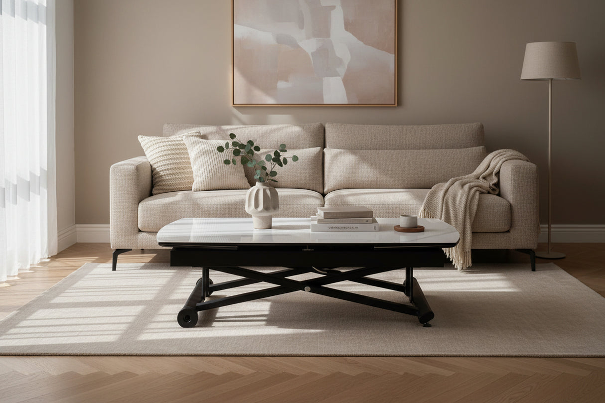 Table basse céramique effet marbre relevable extensible – Setty