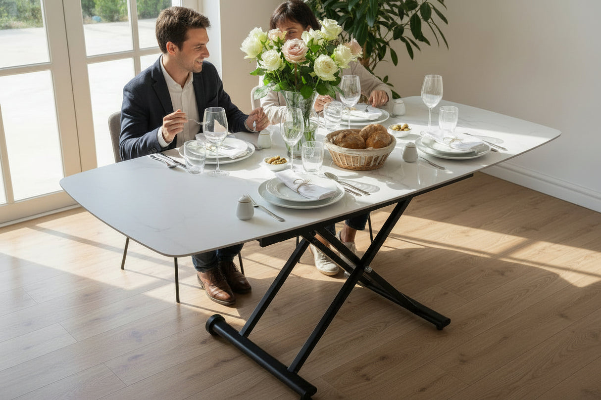 Table basse céramique effet marbre relevable extensible – Setty