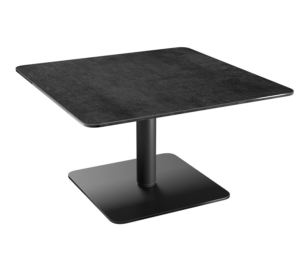 Table relevable Dorlan – plateau baissé – céramique marbre noir carré - pied acier noir