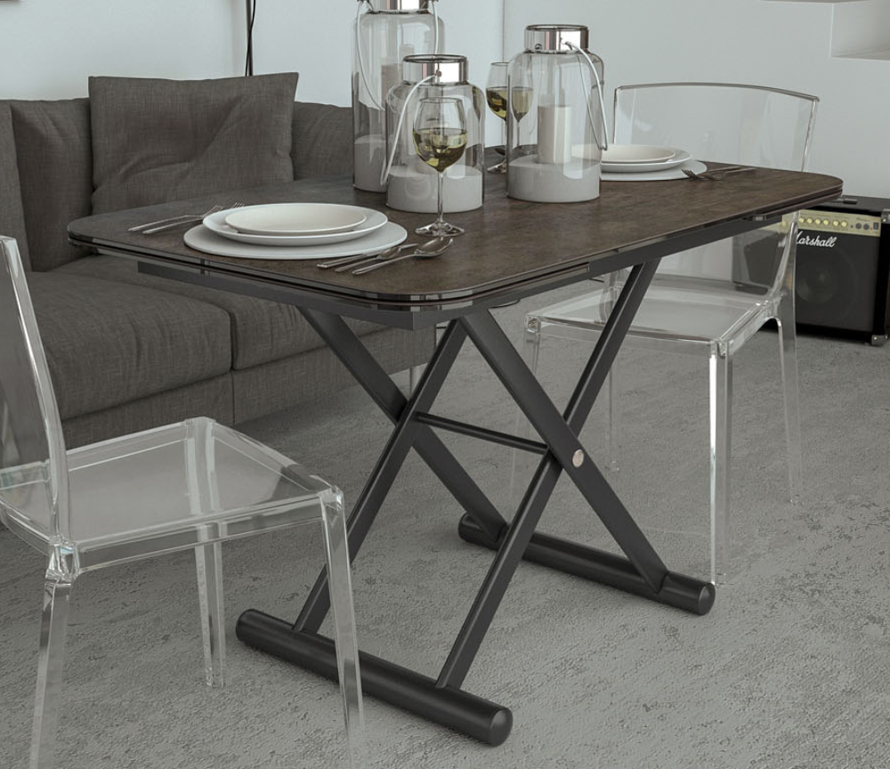 Table basse relevable et extensible céramique acier rouille L 120cm - Enola