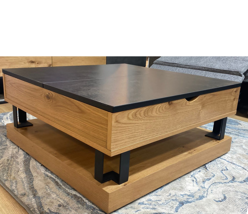 Table basse céramique et bois plateau relevable 80 x 80cm - Monna