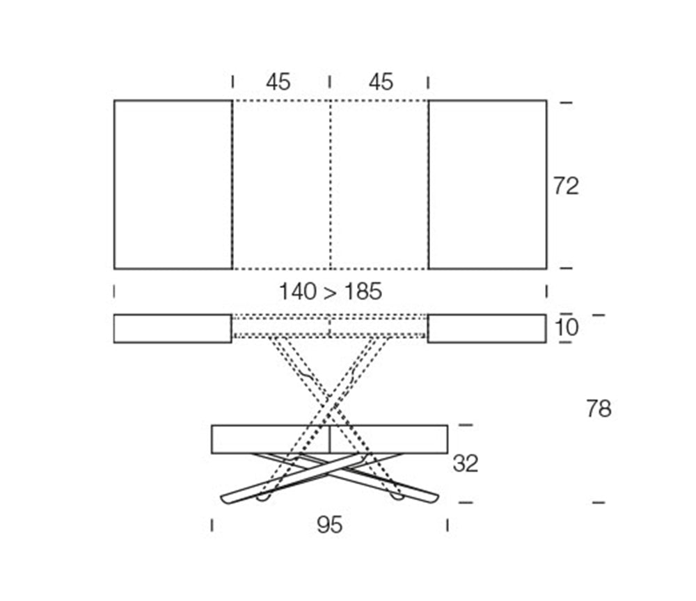 dimensions detail table basse relevable extensible 8 personnes effet béton Iris Altacom - Souffle d'Intérieur