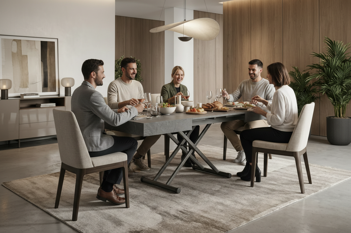 Table basse relevable extensible grise - Déjeuner convivial