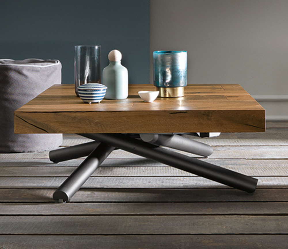 Table basse relevable transformable extensible en table haute bois - Levantelle