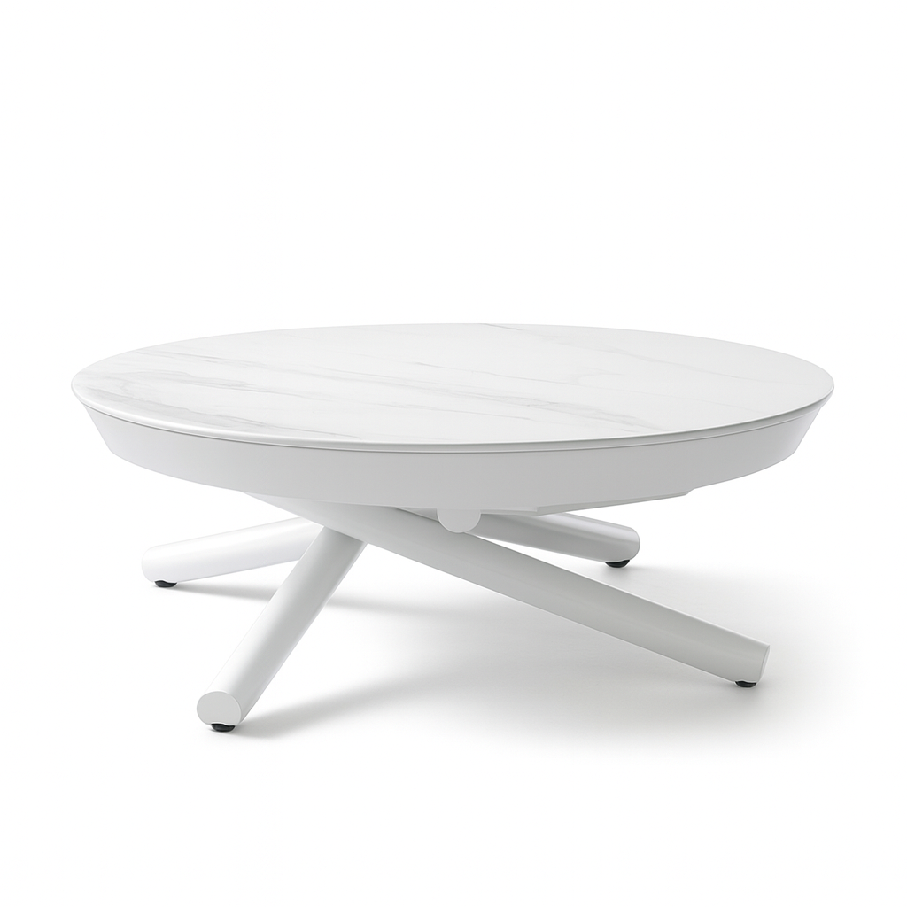 Table basse relevable ronde en céramique effet marbre blanc Helios Altacom – design italien haut de gamme