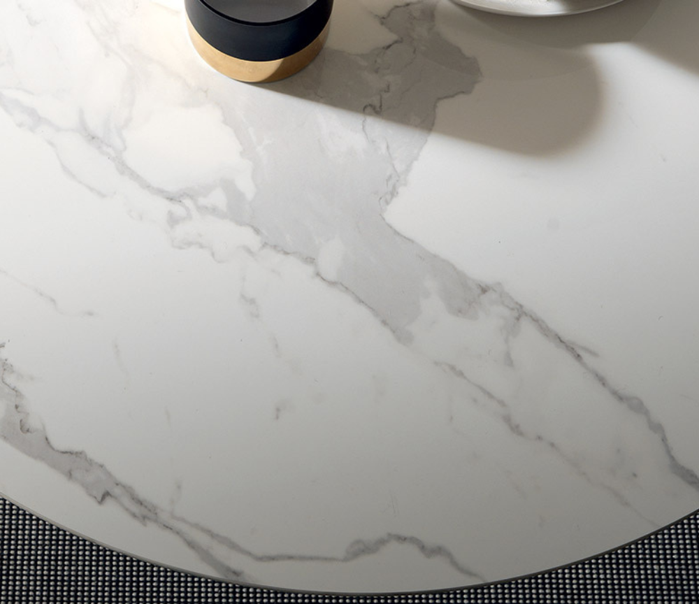 Table basse relevable extensible ceramique marbre brillant D 105cm - Heliosy