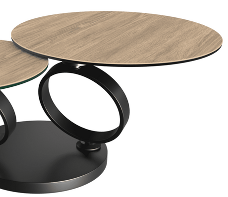 table basse céramique ronde effet bois clair pivotante design - Souffle d'intérieur