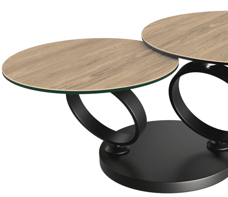 table basse céramique ronde effet bois clair pivotante design - Souffle d'intérieur