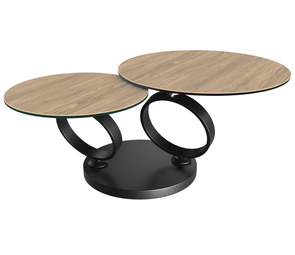 Table basse céramique ronde effet bois clair pivotante design - Rosy