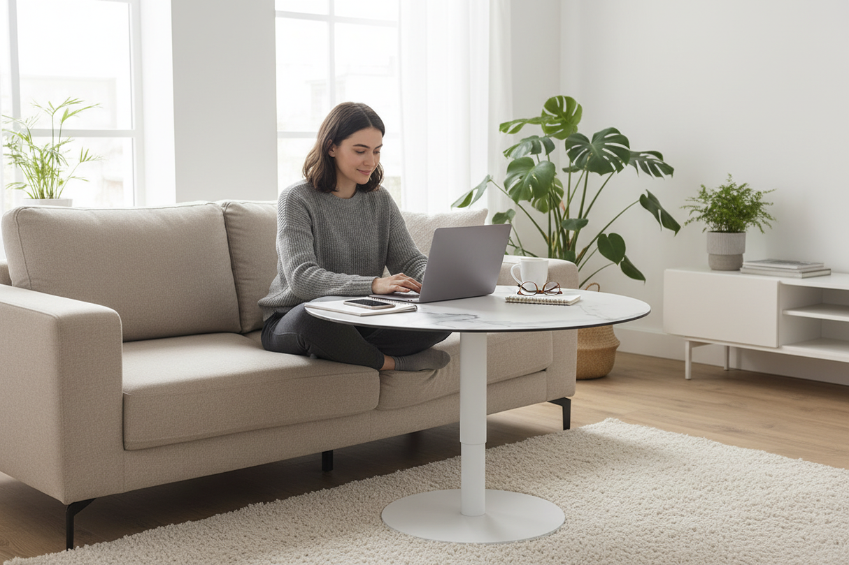 Table basse ronde relevable - Travail canapé